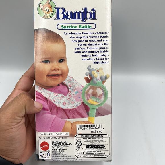 Vintage 90s Disney Bambi Thumper Suction Rattle - New! - Picture 5 of 12